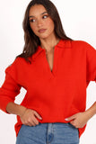 Zala Vneck Collar Knit Sweater Red