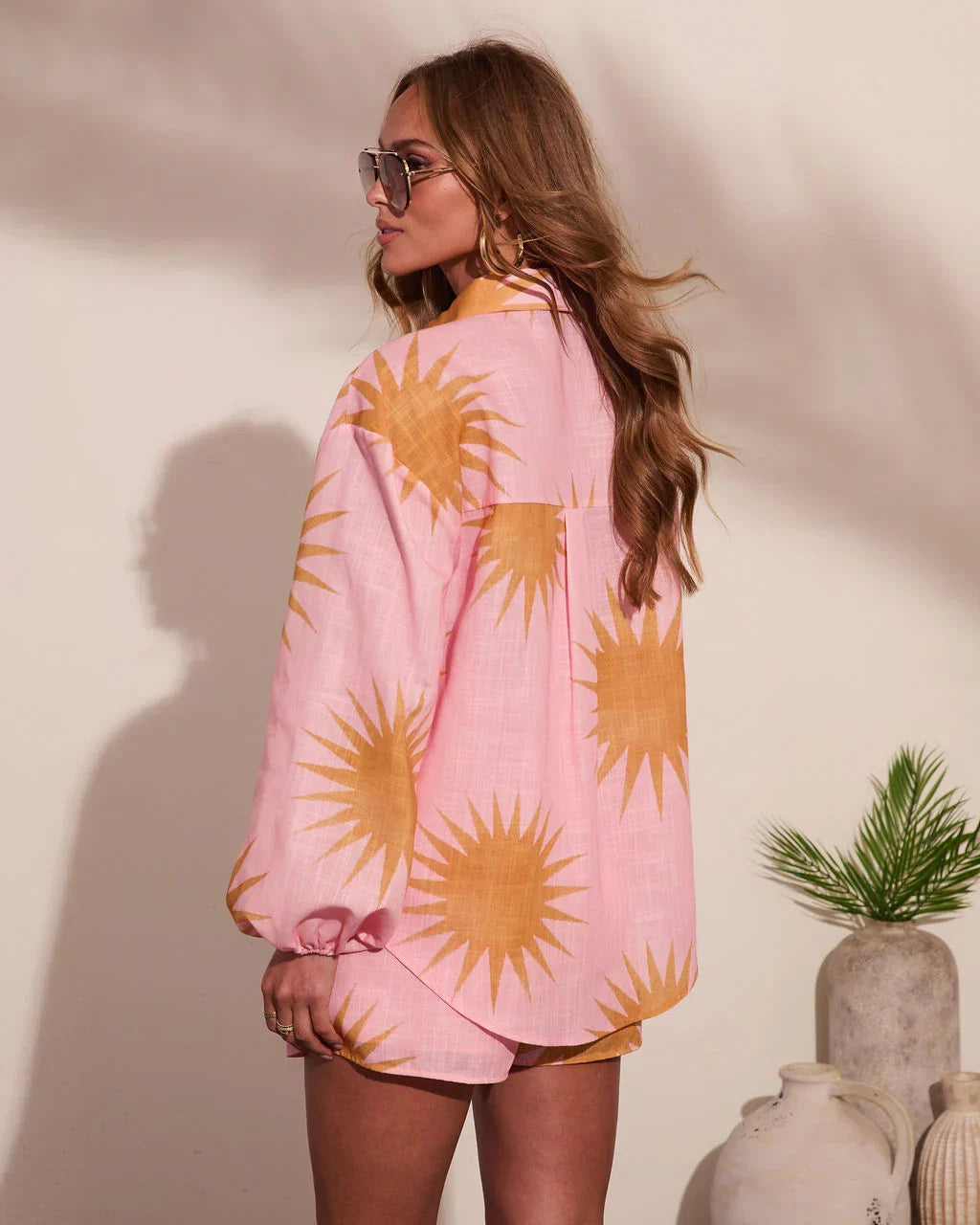 Sunny State Sunburst Button Down Linen Top