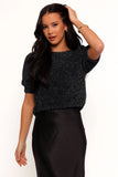 Reba Short Sleeve Lurex Crew Knit Sweater Navy