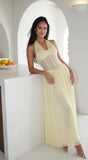 Aurevyn Halter Mesh Maxi Dress Butter Yellow