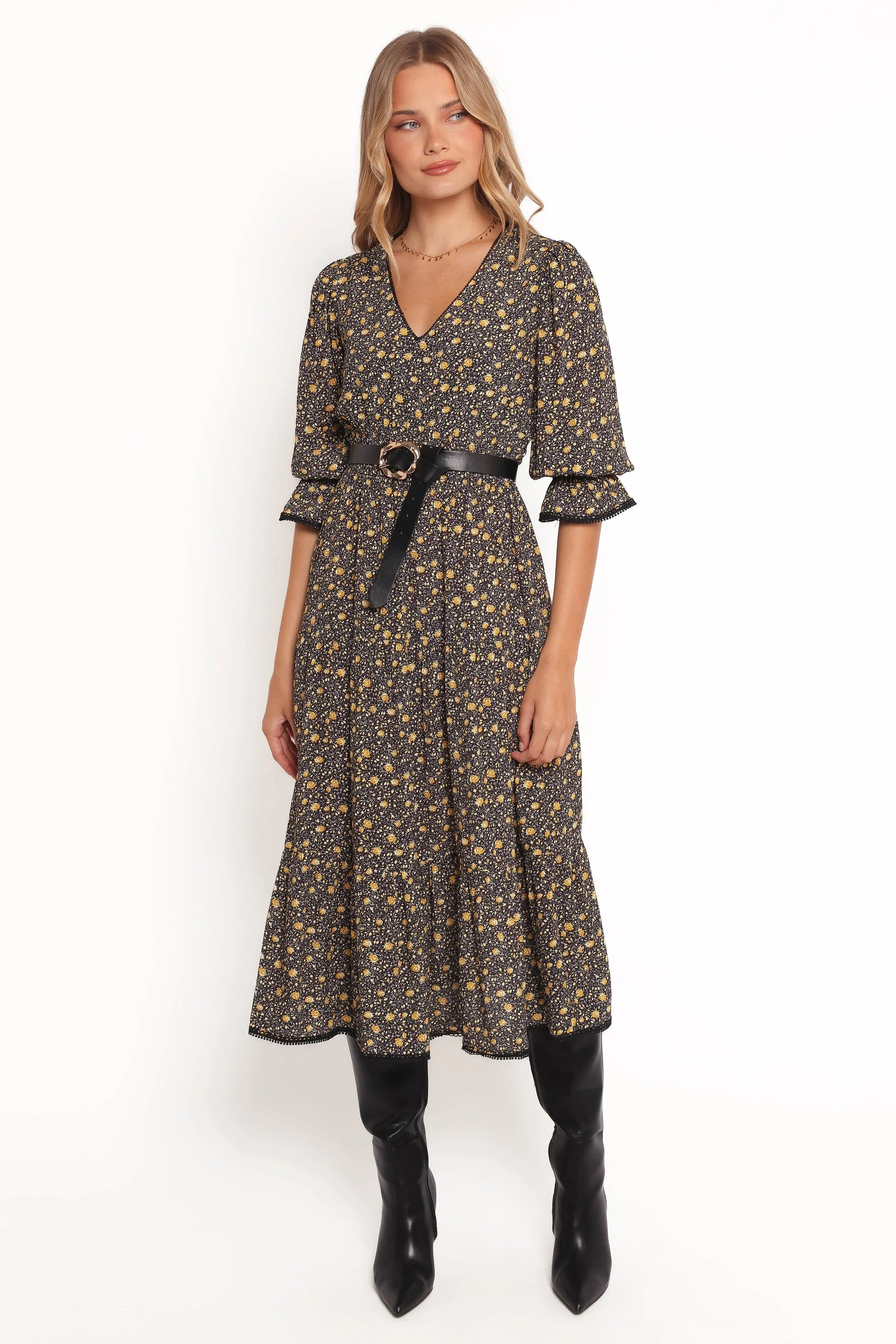 Simone Midi Dress Midnight Daisy