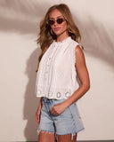 Sweet Victory Mock Neck Cotton Eyelet Top