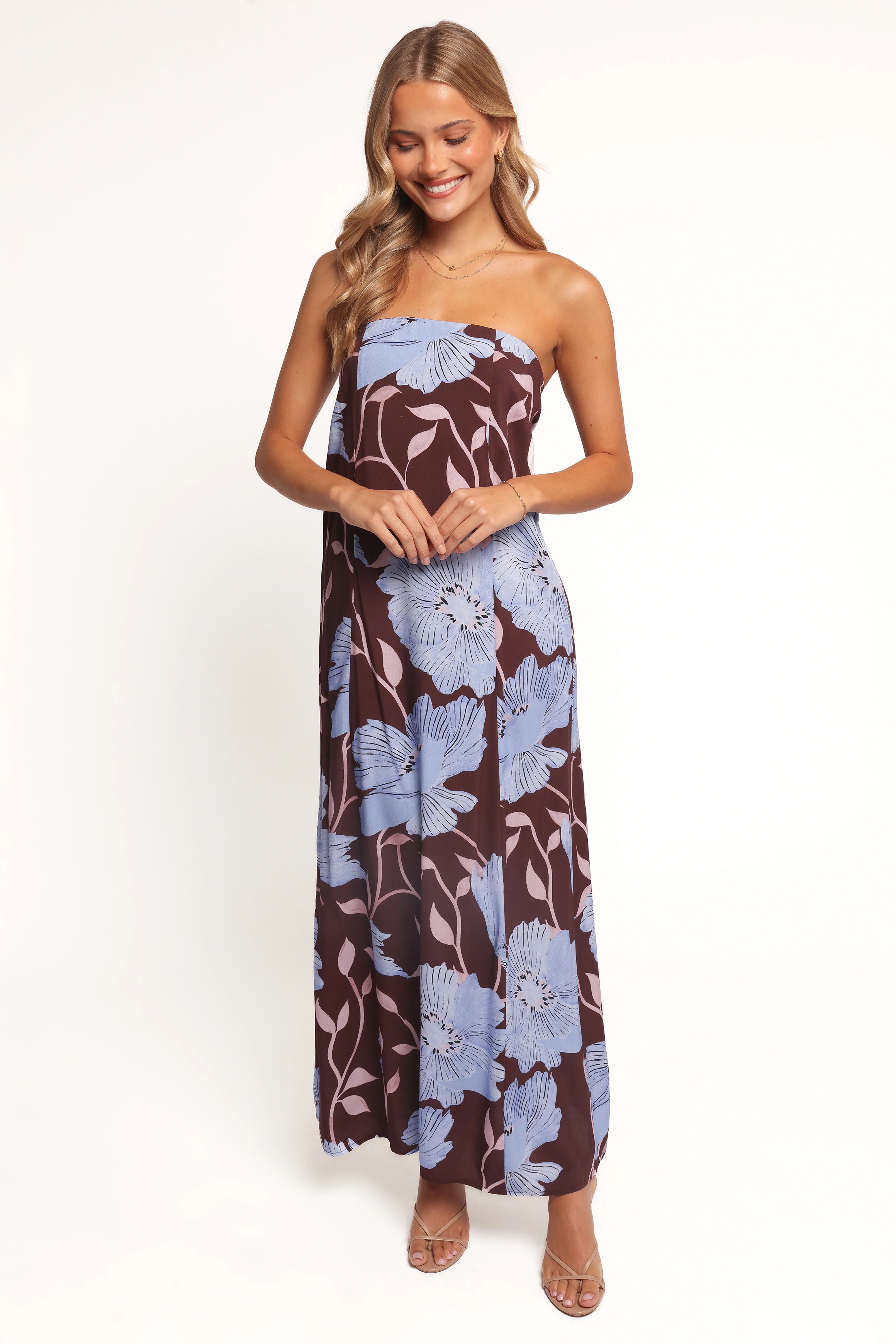 Ottavia Strapless Maxi Dress Blue Poppies
