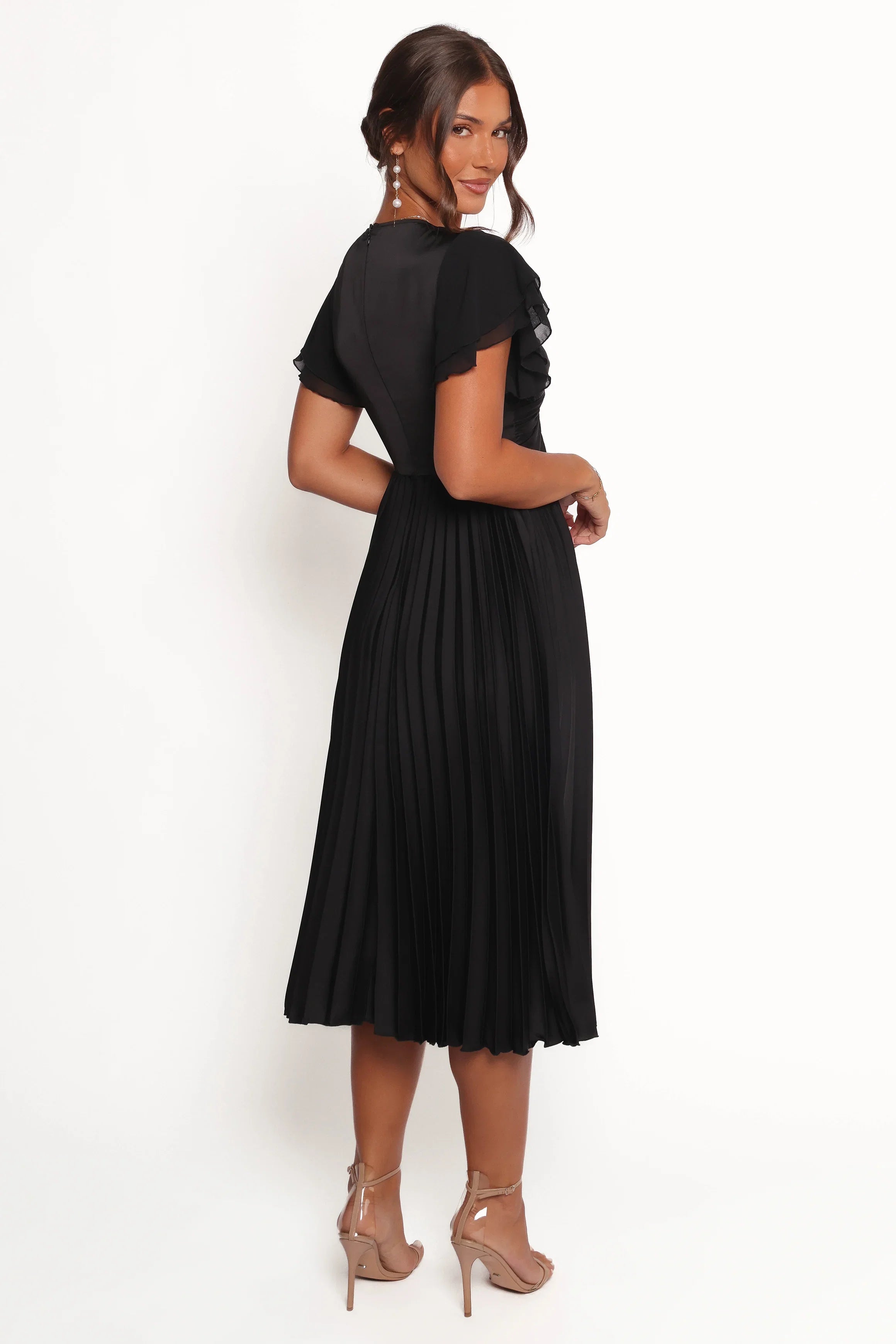 Nova Flutter Sleeve Midi Dress Black
