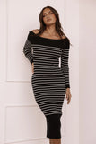 Baxtor Off the Shoulder Midi Dress White Black