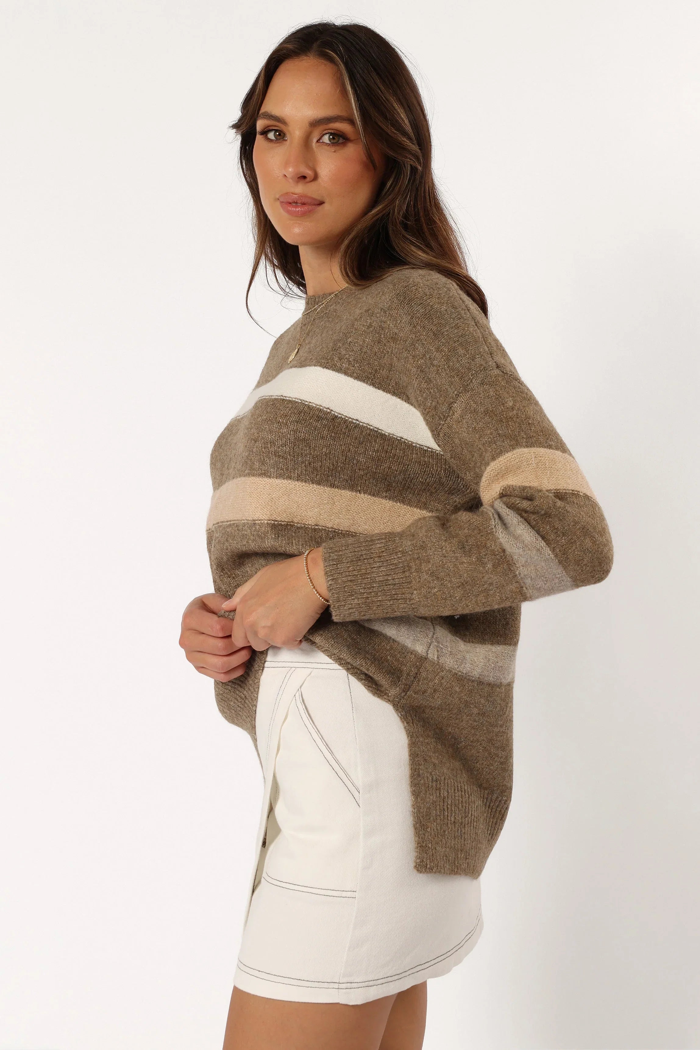 Esther Stripe Knit Sweater Brown