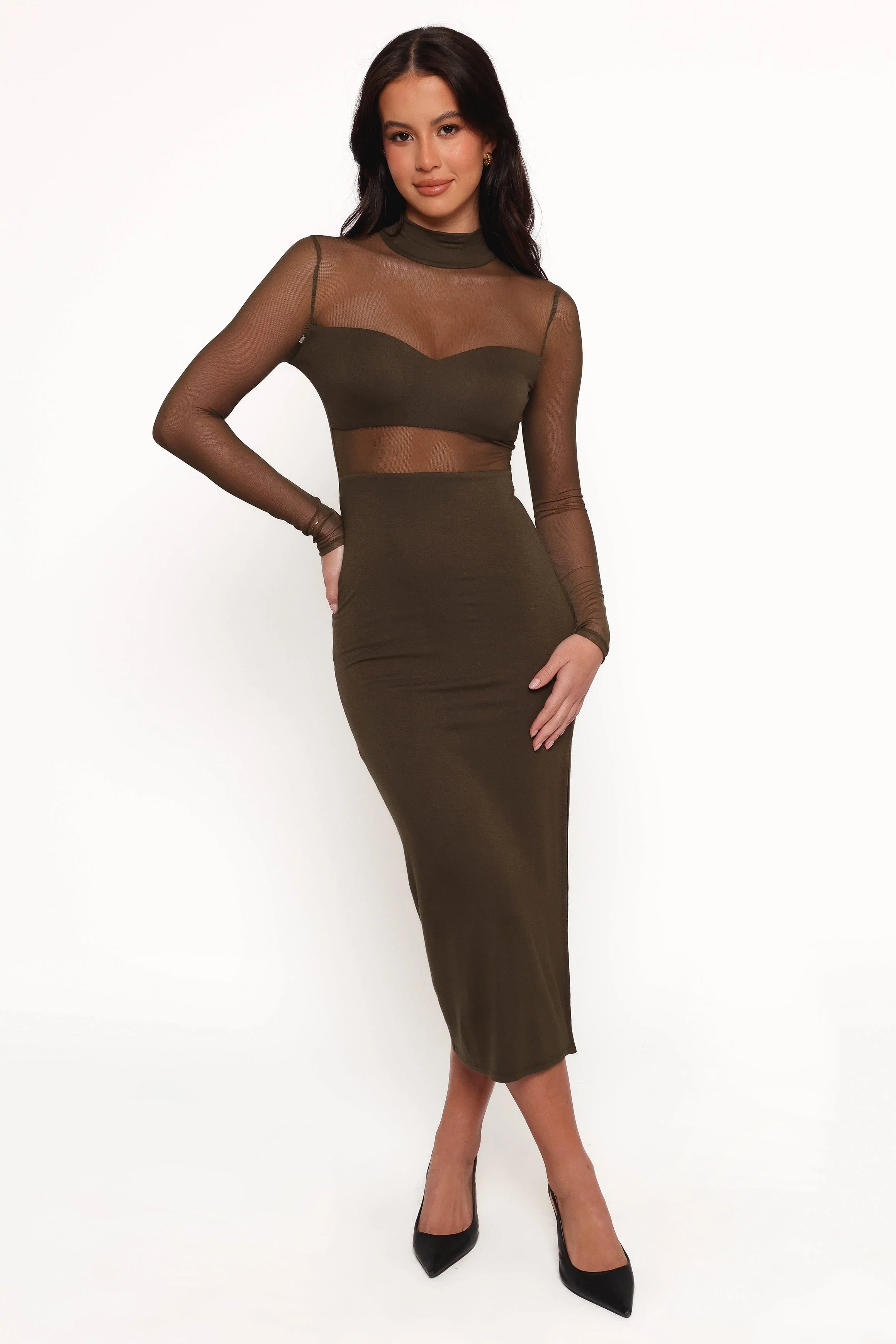 Farrow Long Sleeve Midi Dress Olive