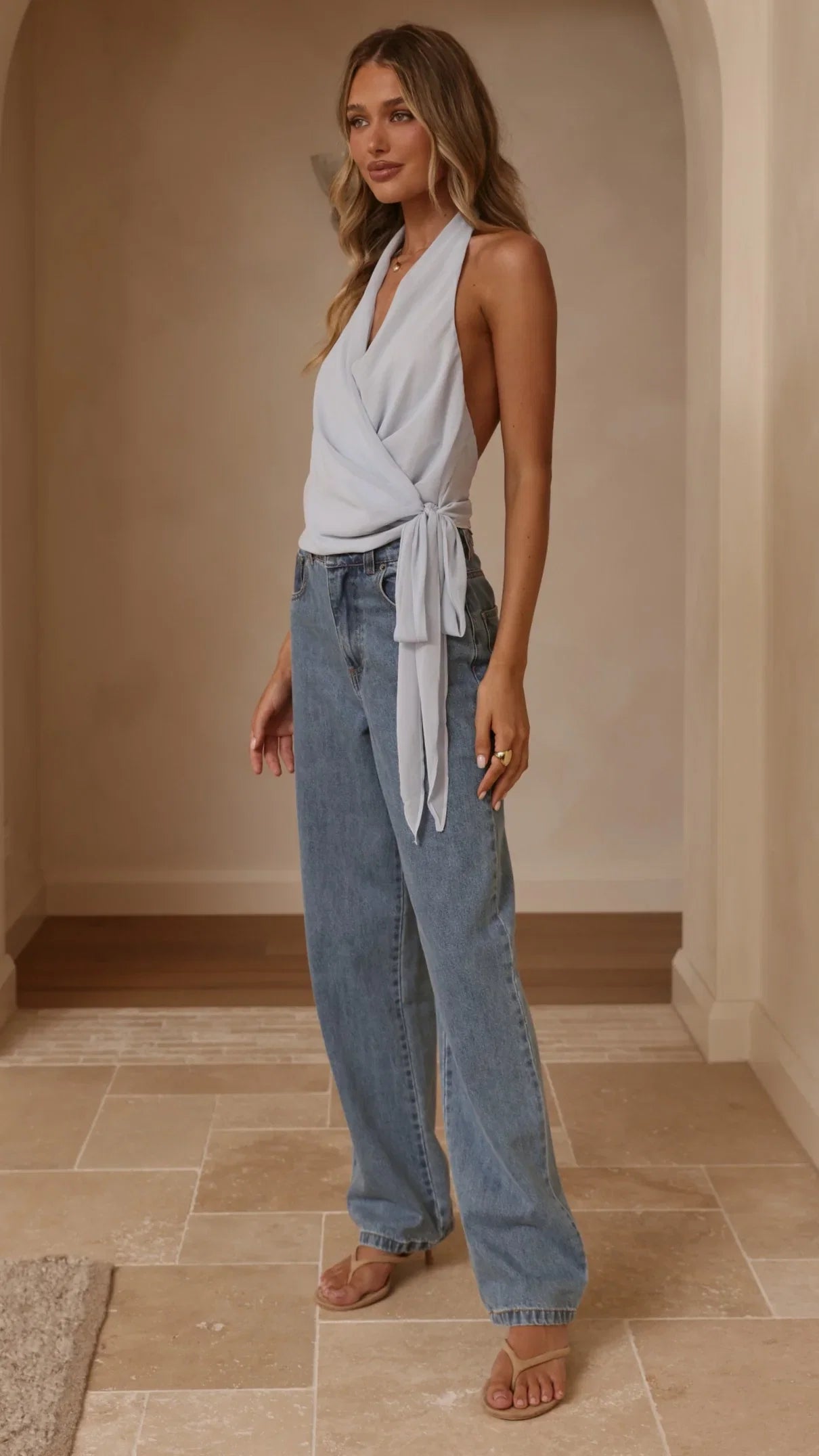 Belle Halter Neck Top Blue