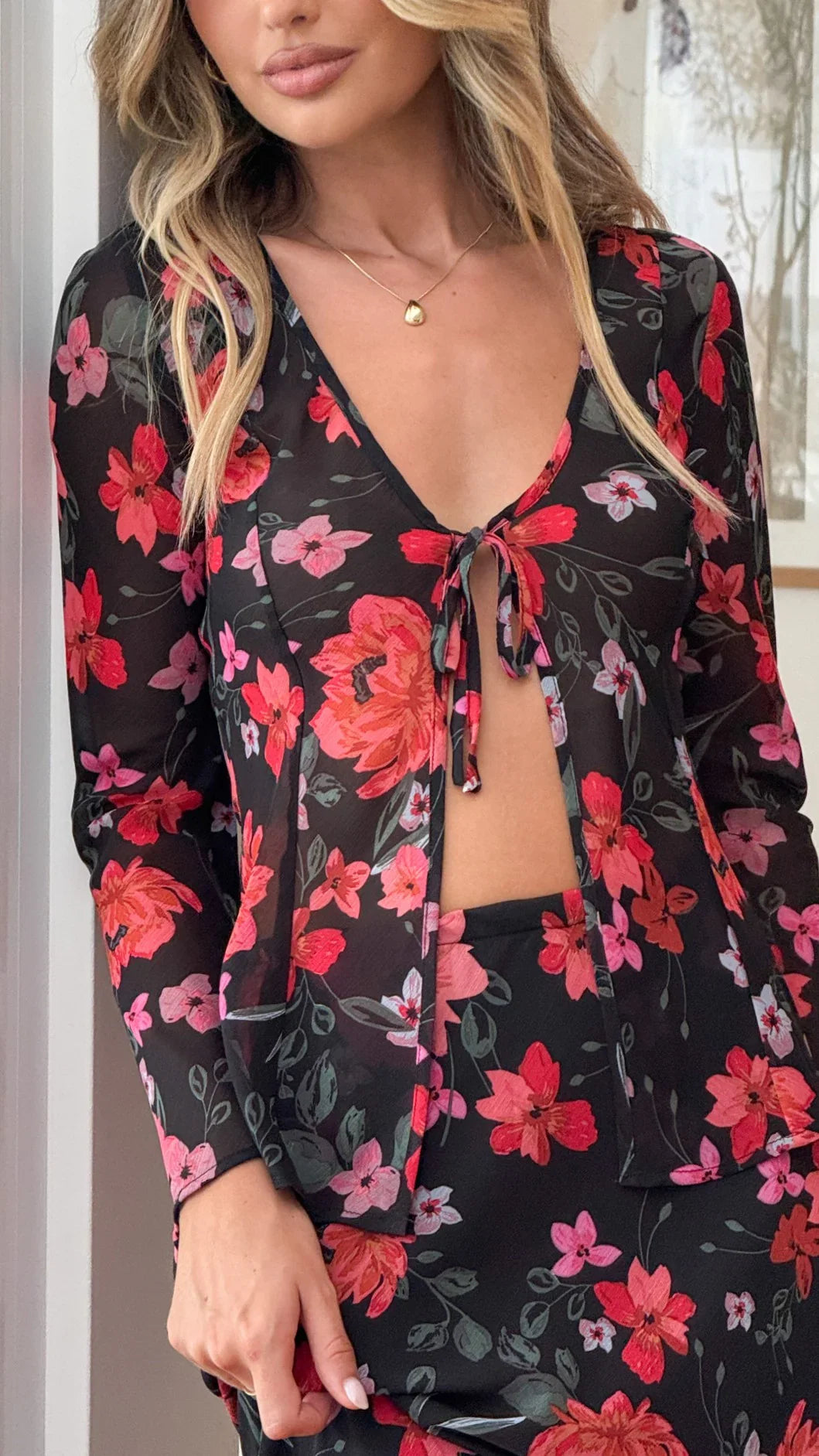 Brianna Open Tie Top Dark Floral