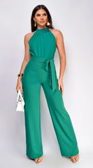 Novelle High Neck Wide Leg Jumpsuit Green