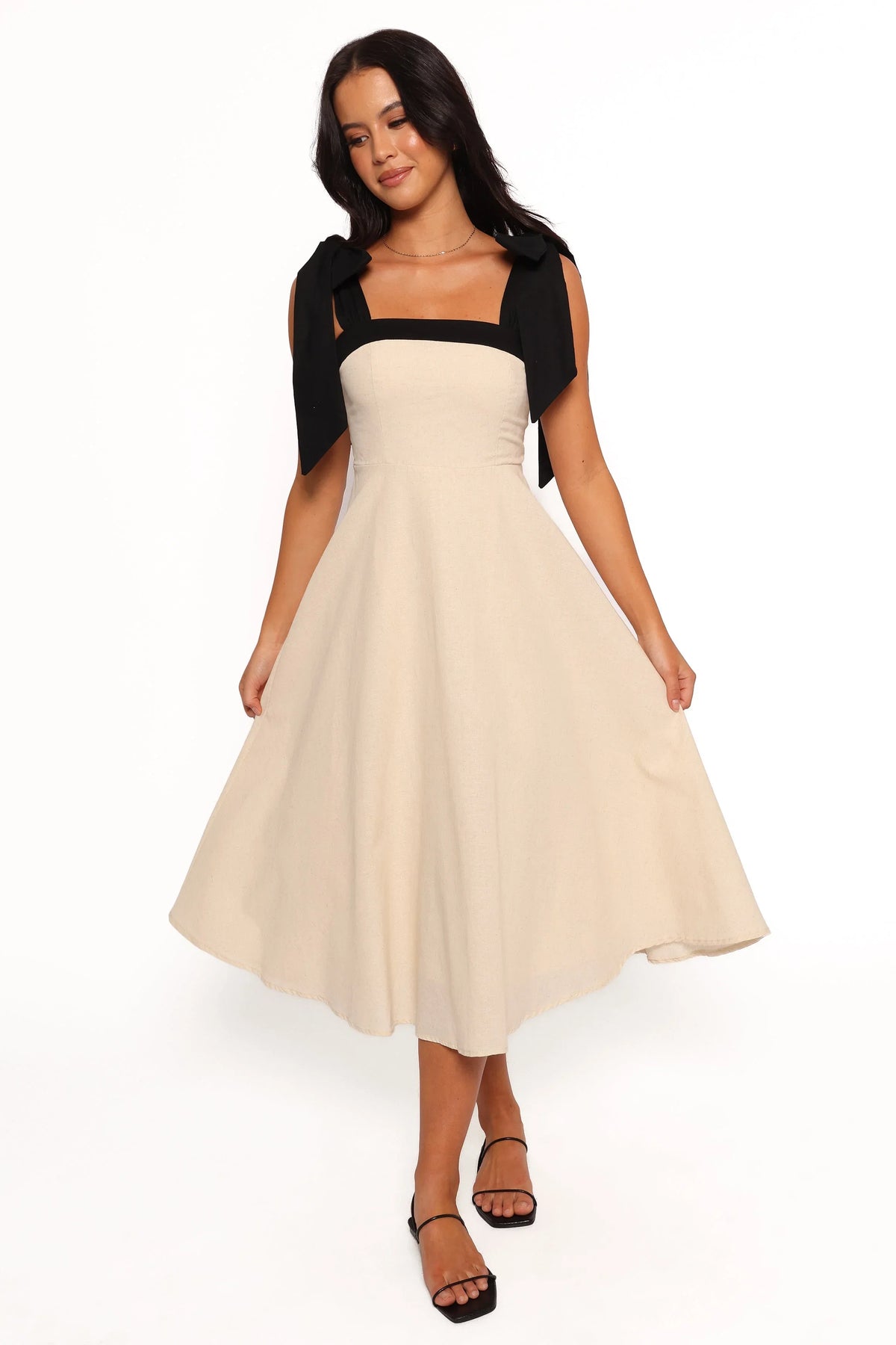 Olinda Midi Dress Oatmeal Black