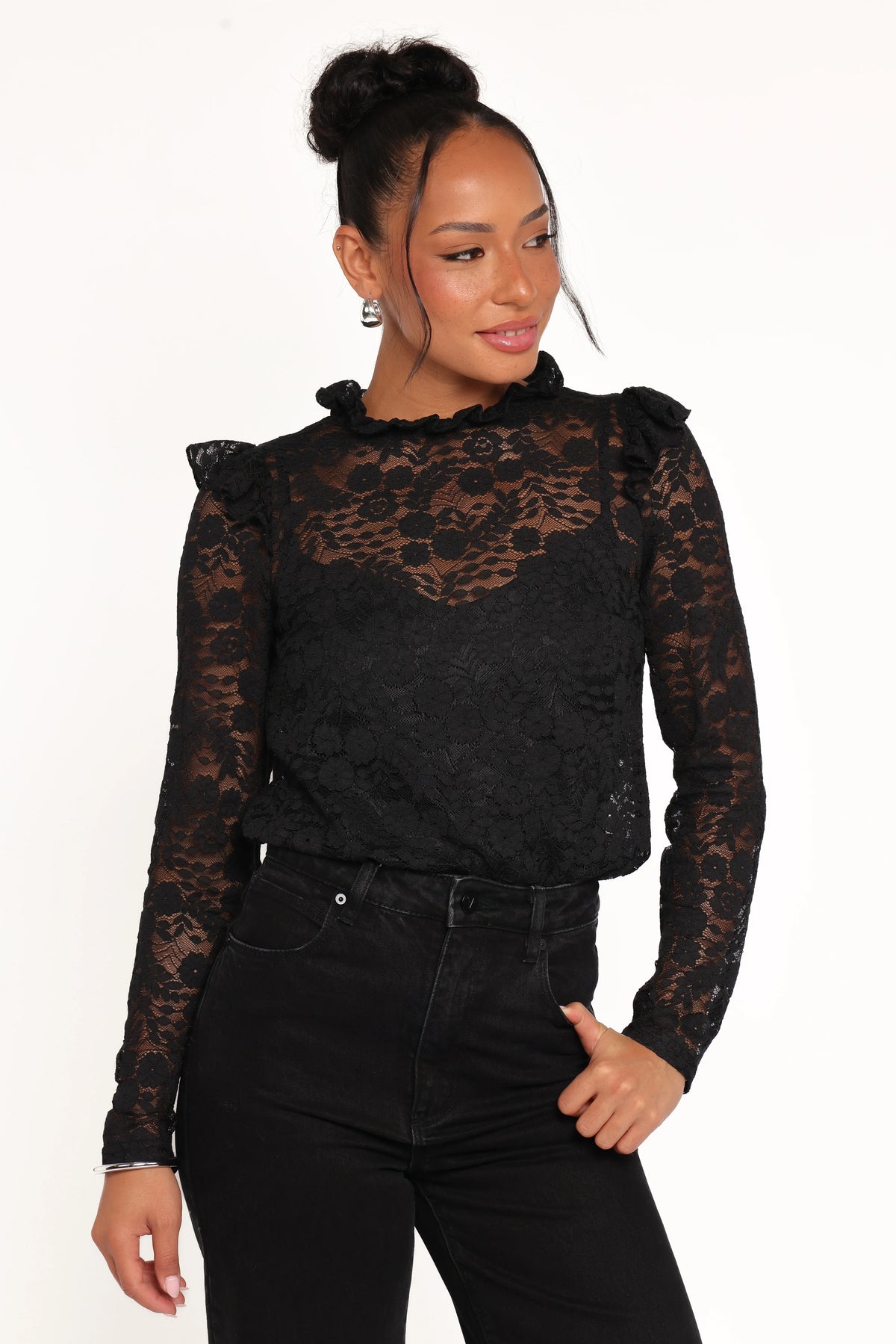 Lettie Lace Ruffle Top Black