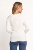 Hannon Ribbed Crossover Knit Sweater White