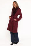 Nina Fur Collar Tie Waist Coat Burgundy
