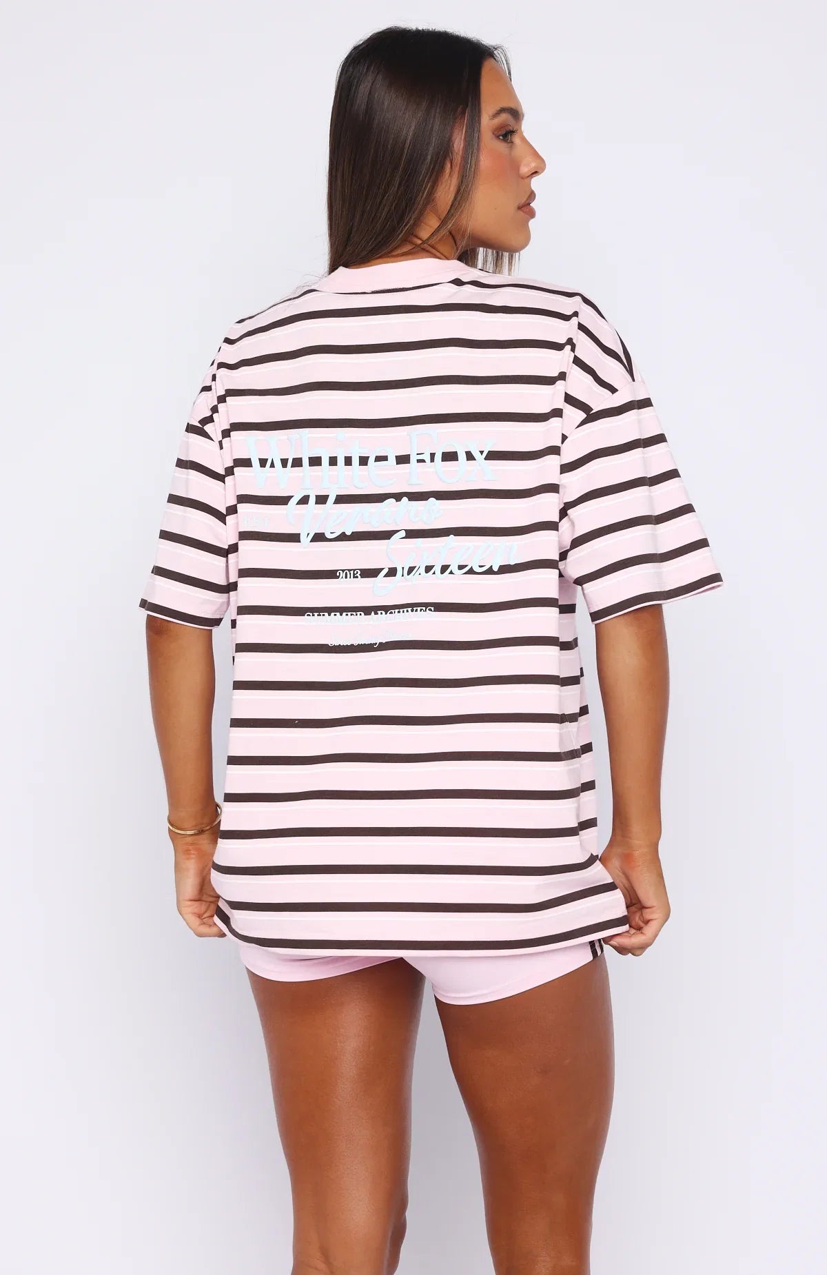 Verano Sixteen Viola Oversized Tee Pink Stripe