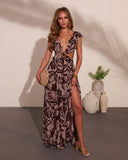 Carlita Ruffle Printed Cutout Maxi Dress