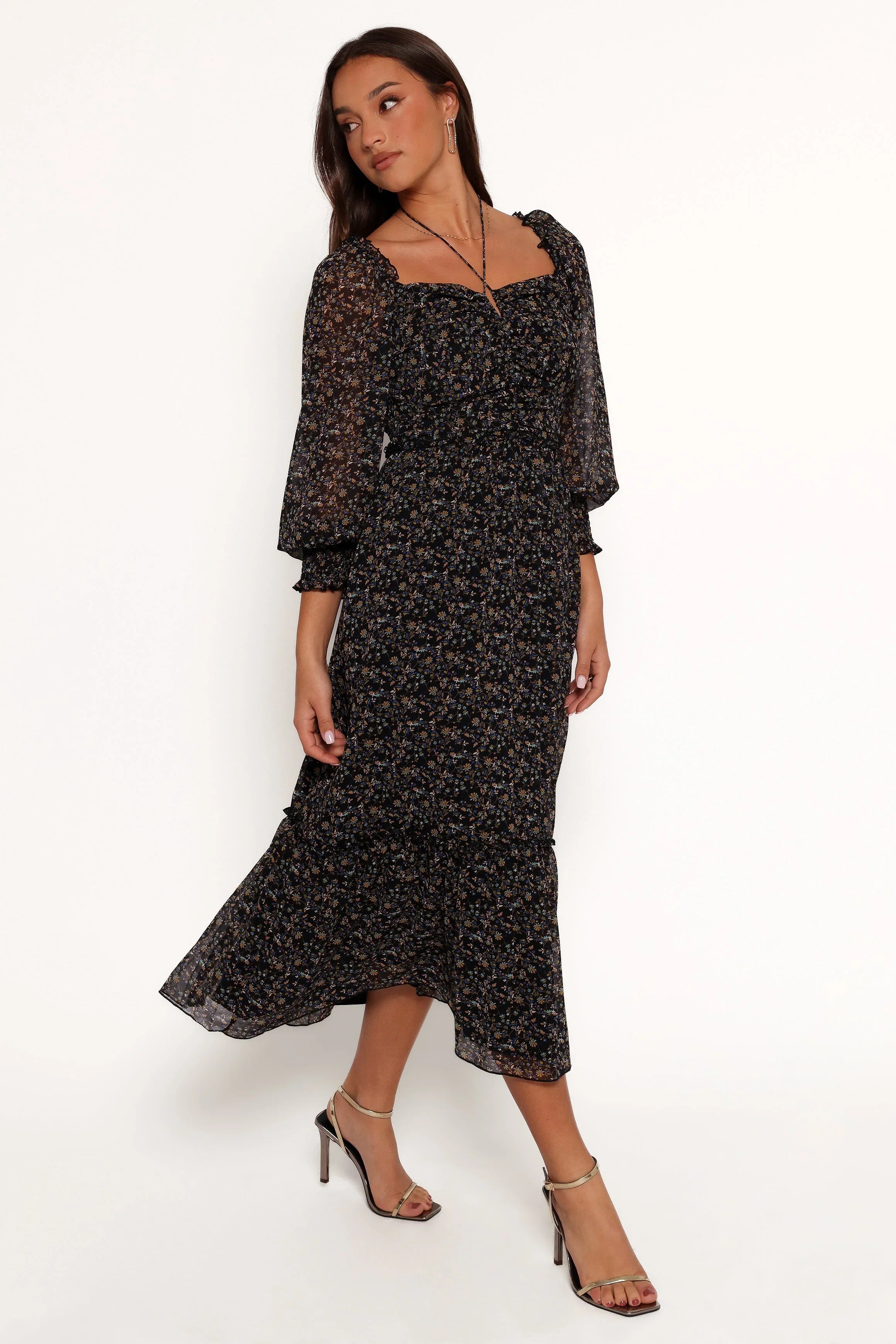 Keziah Long Sleeve Maxi Dress Navy Ditsy Floral