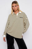 Out Again Long Sleeve Rugby Shirt Cream Olive Stripe