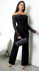 Fawn Lace Off Shoulder Jumpsuit Black