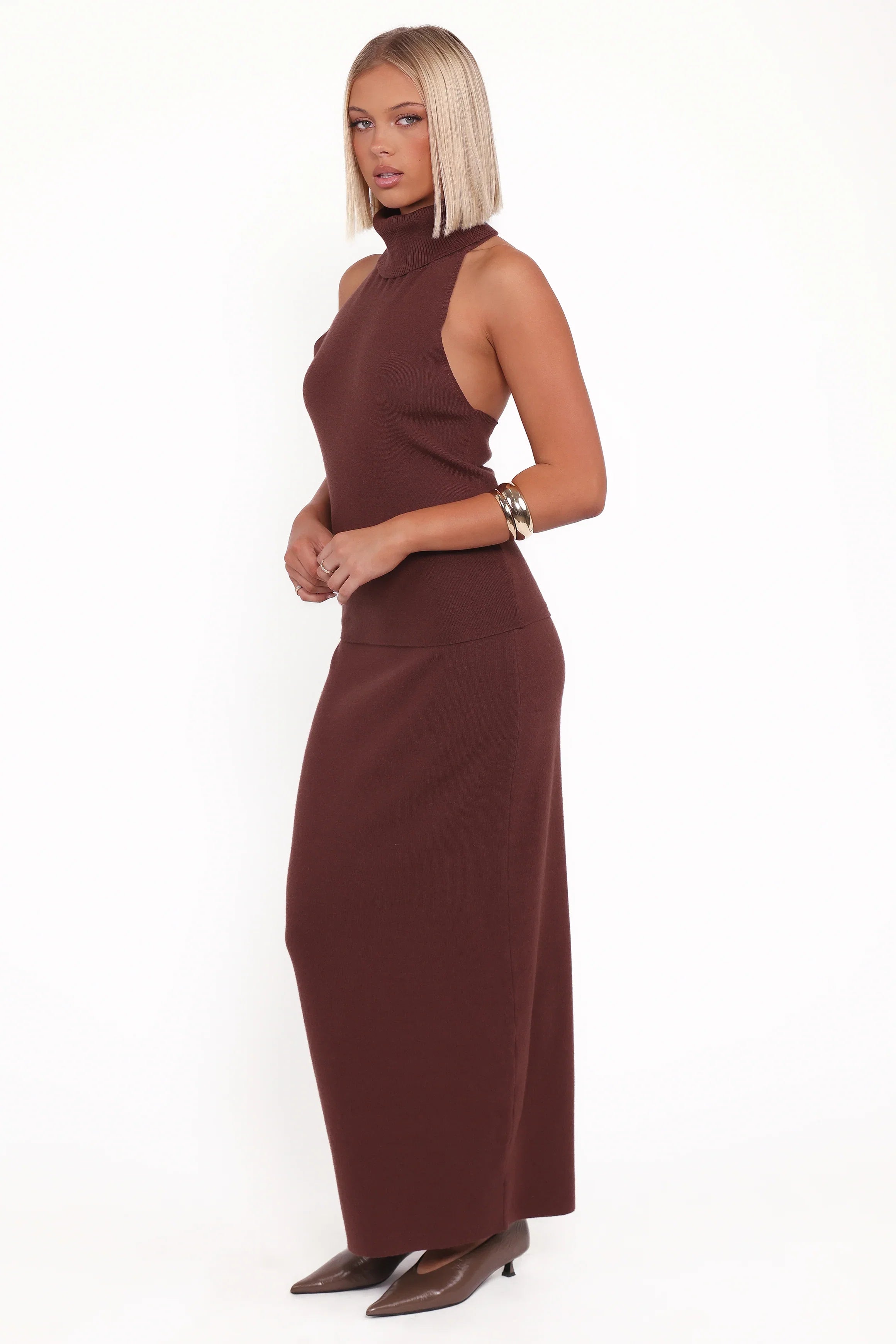 Halley Knit Halter Skirt Set Brown