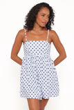 Quinley Romper Blue Polka Dot