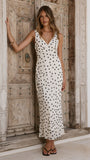 Cassara Maxi Dress White Black Polka Dot