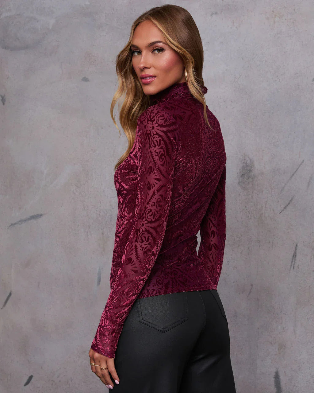 Tessy Velvet Burnout Turtleneck Top