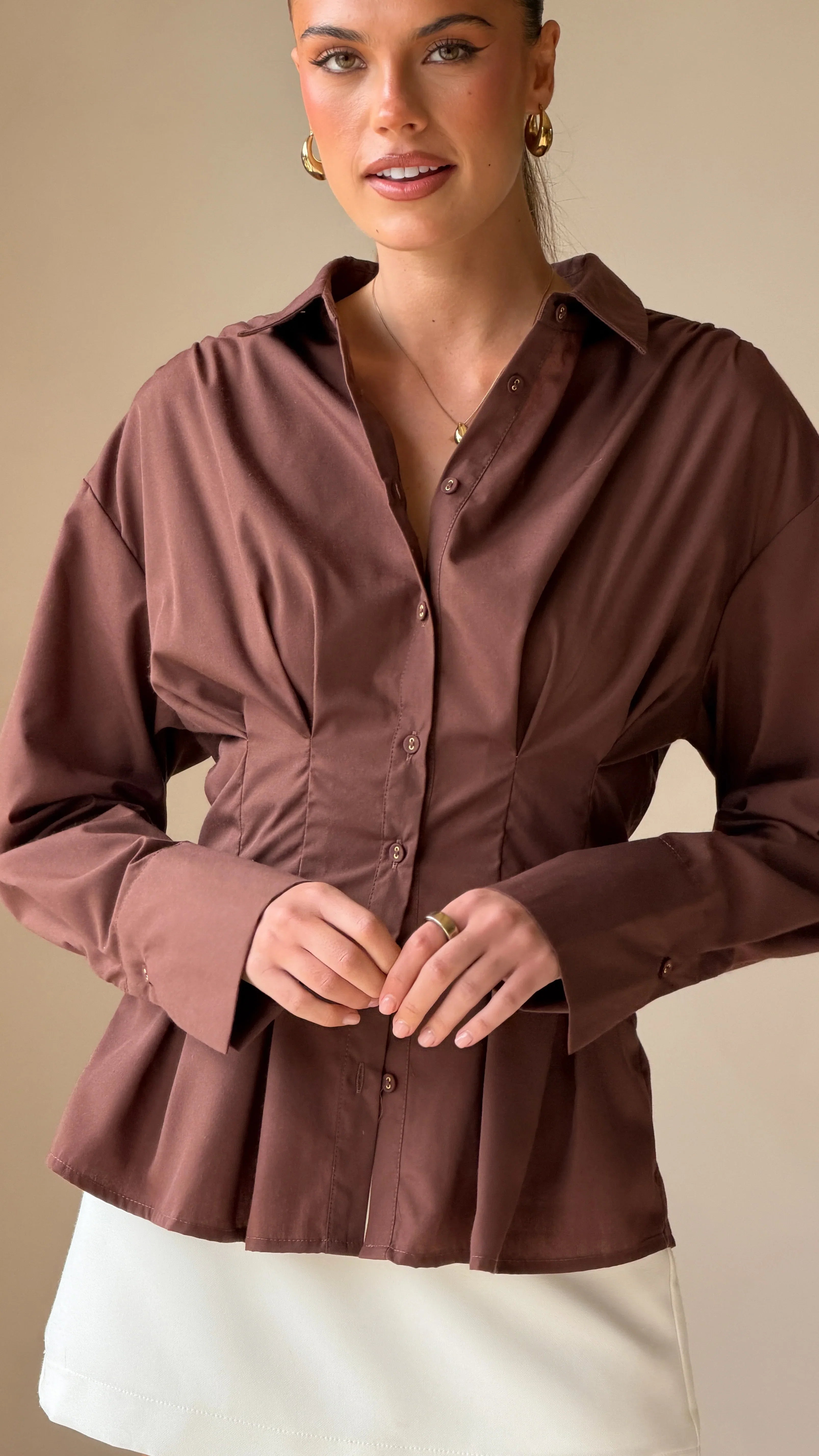 Riley Long Sleeve Top Brown
