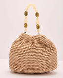 Natural Drift Beaded Handle Straw Pouch Bag
