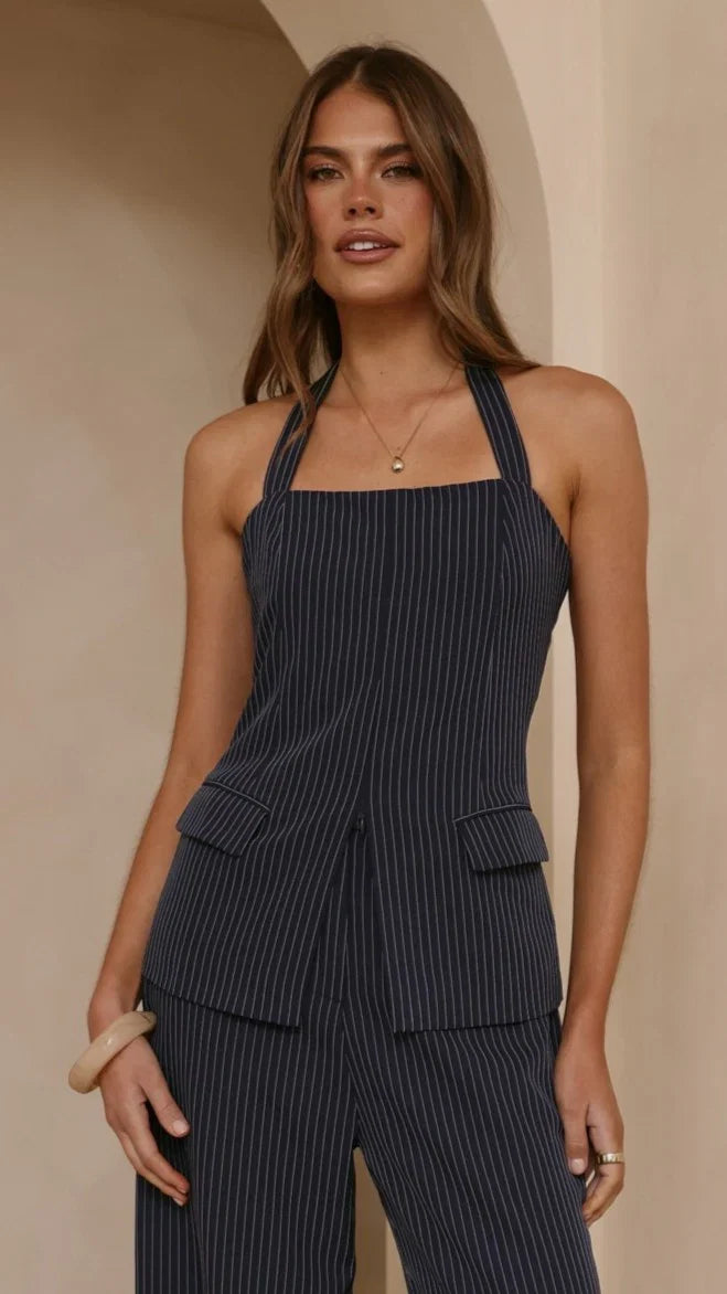 Fallon Halter Neck Top Navy