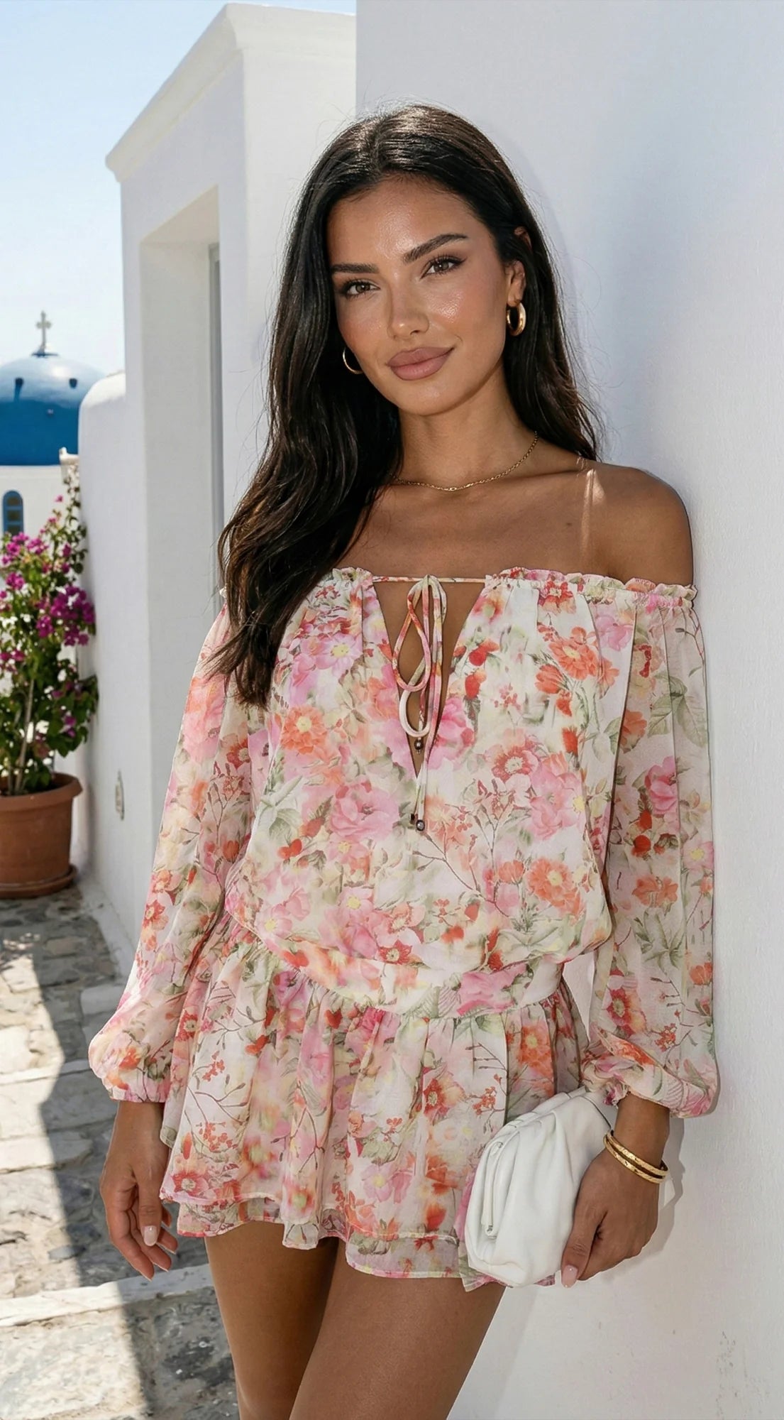 Cyrene Floral Off Shoulder Mini Dress Floral Pink