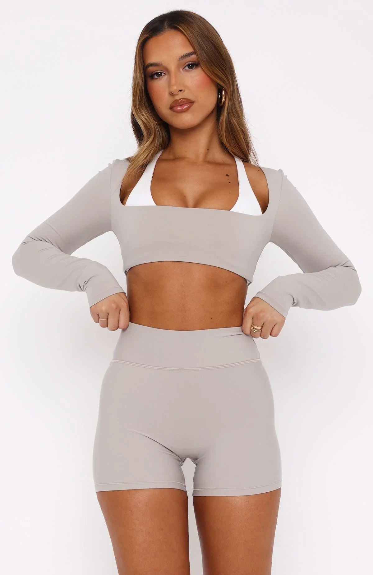 Keep Up High Waisted Shorts 4 Pebble
