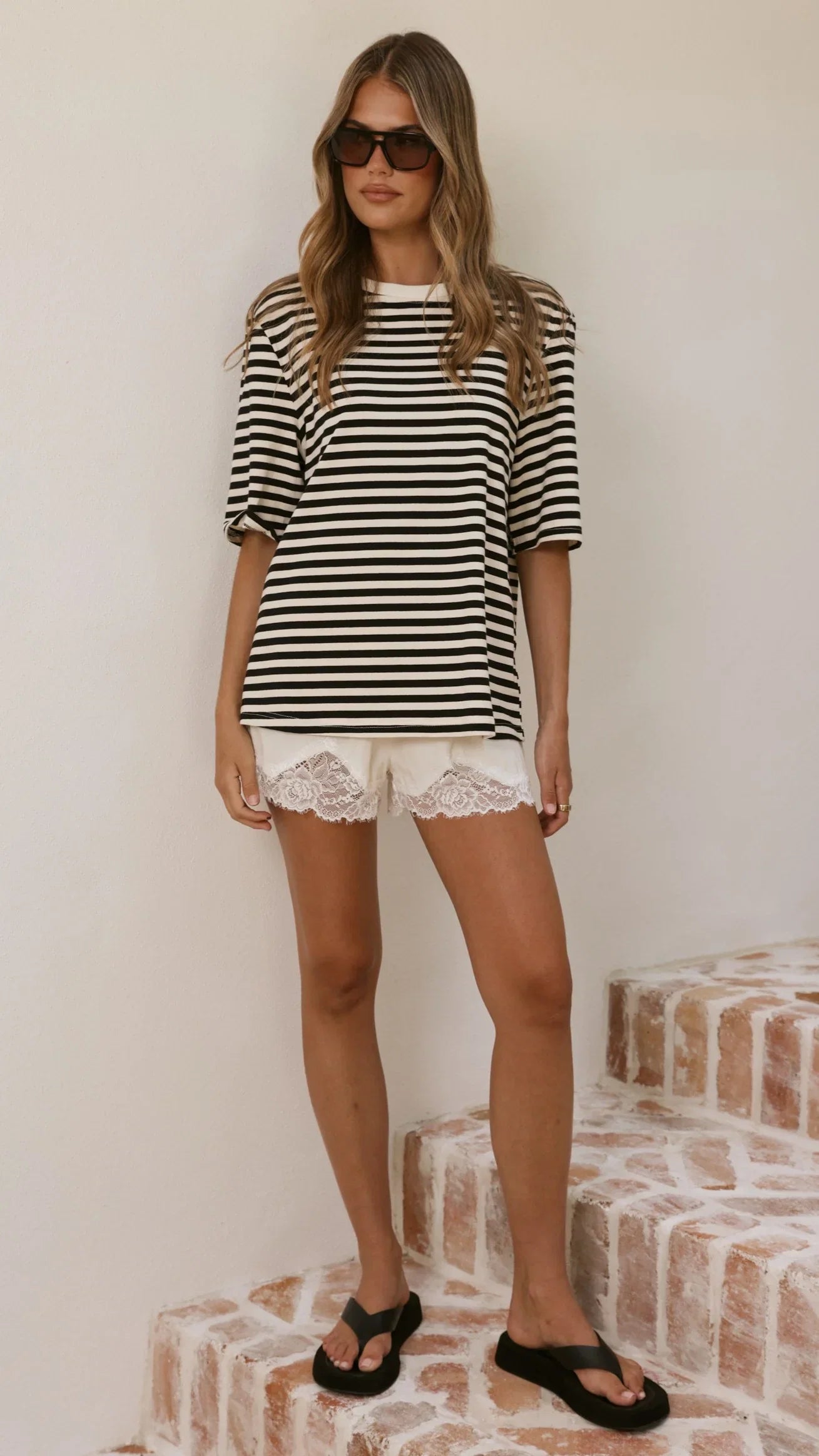Josie Crew Neck Tee Black White Stripe