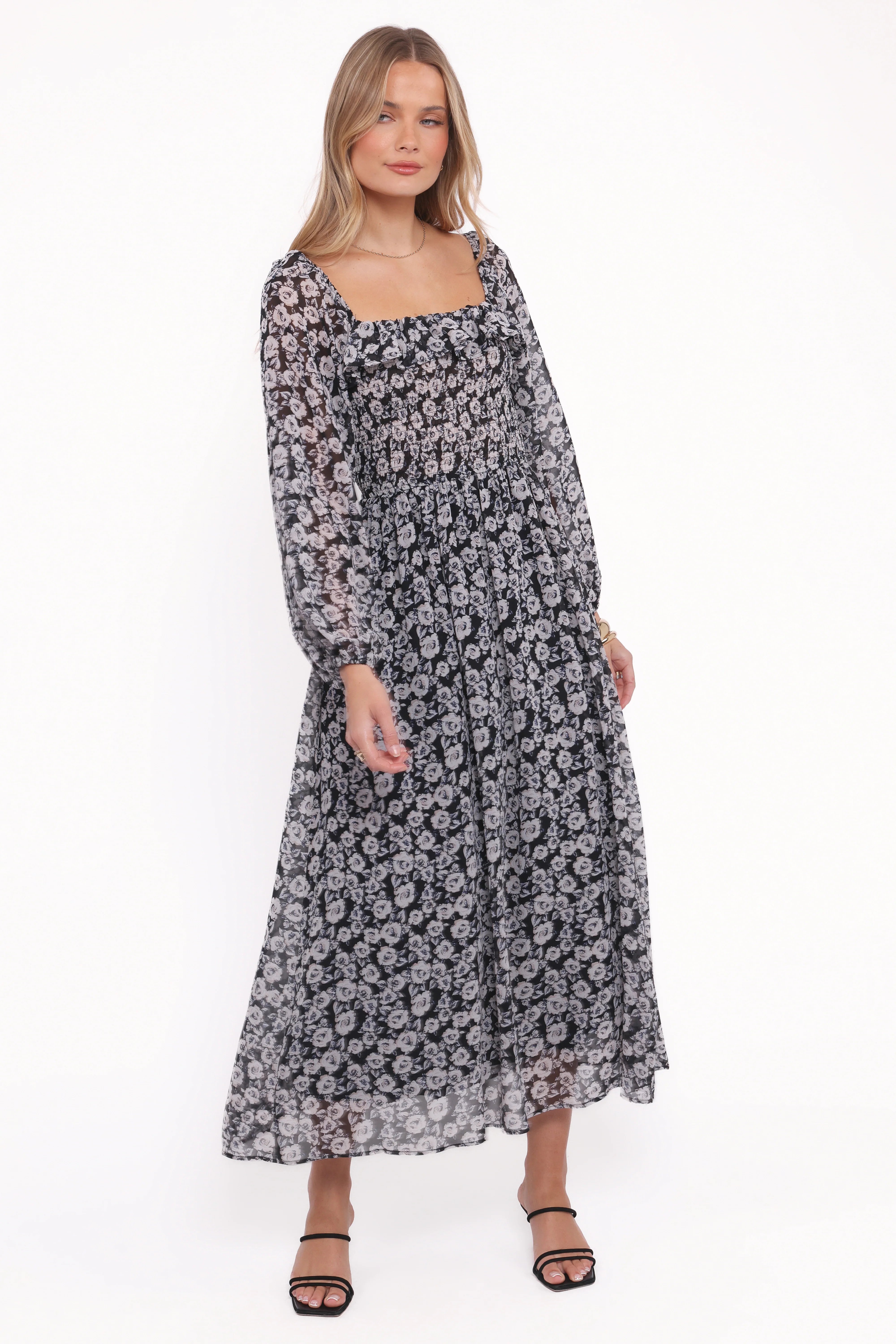 Faith Long Sleeve Maxi Dress Black Floral
