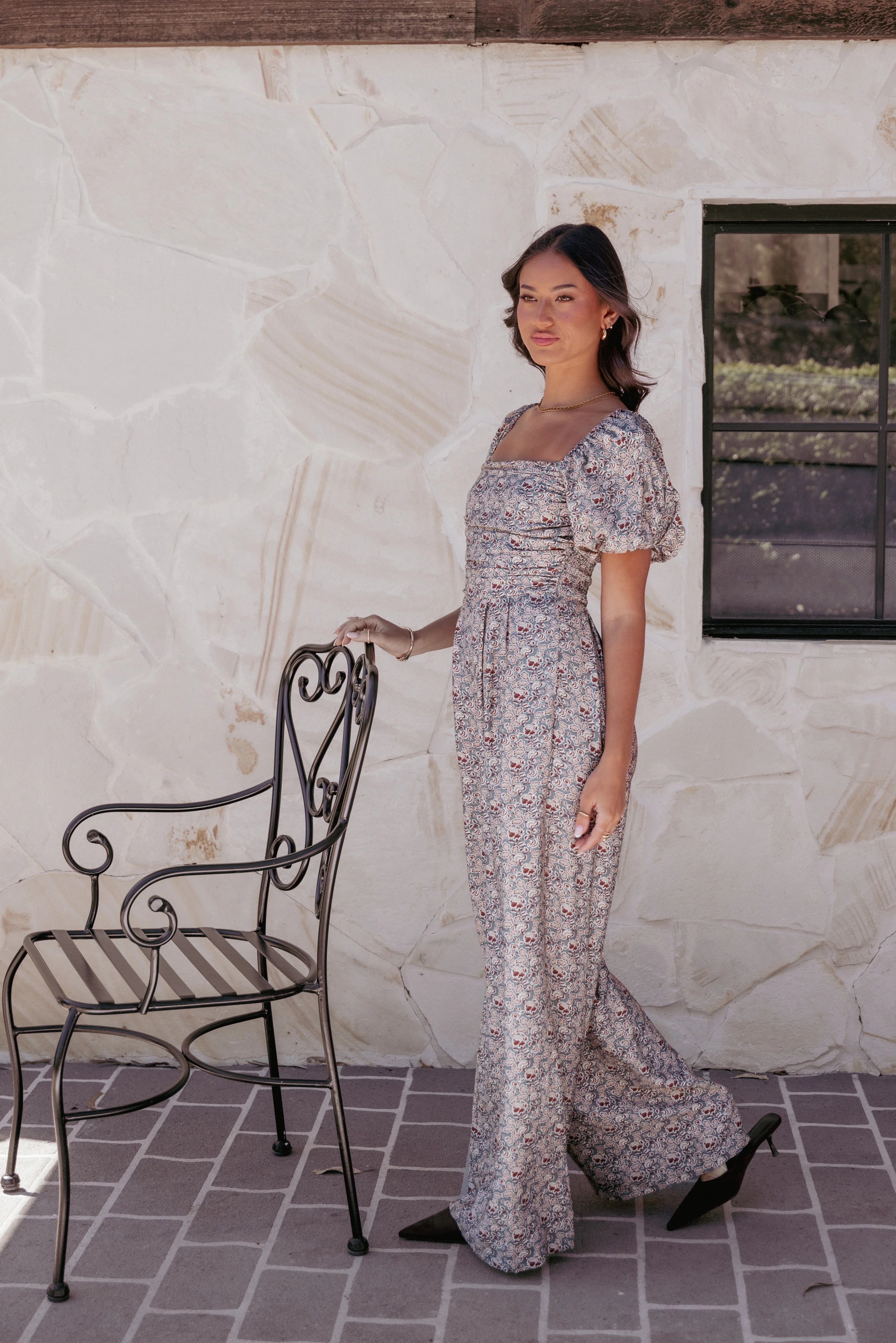 Jayda Puff Sleeve Jumpsuit Grey Floral