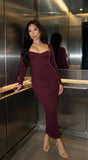 Noirelle Ribbed Midi Dress Burgundy Red