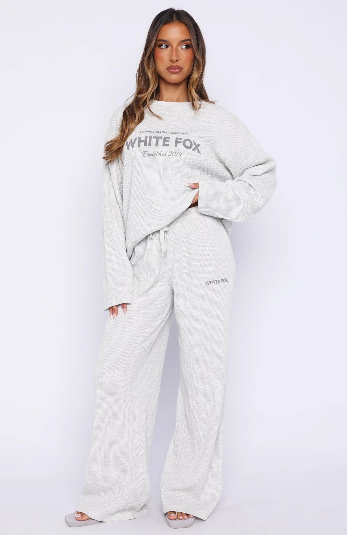 Leave Me Out Of It Waffle Wide Leg Sweatpants Grey Marle