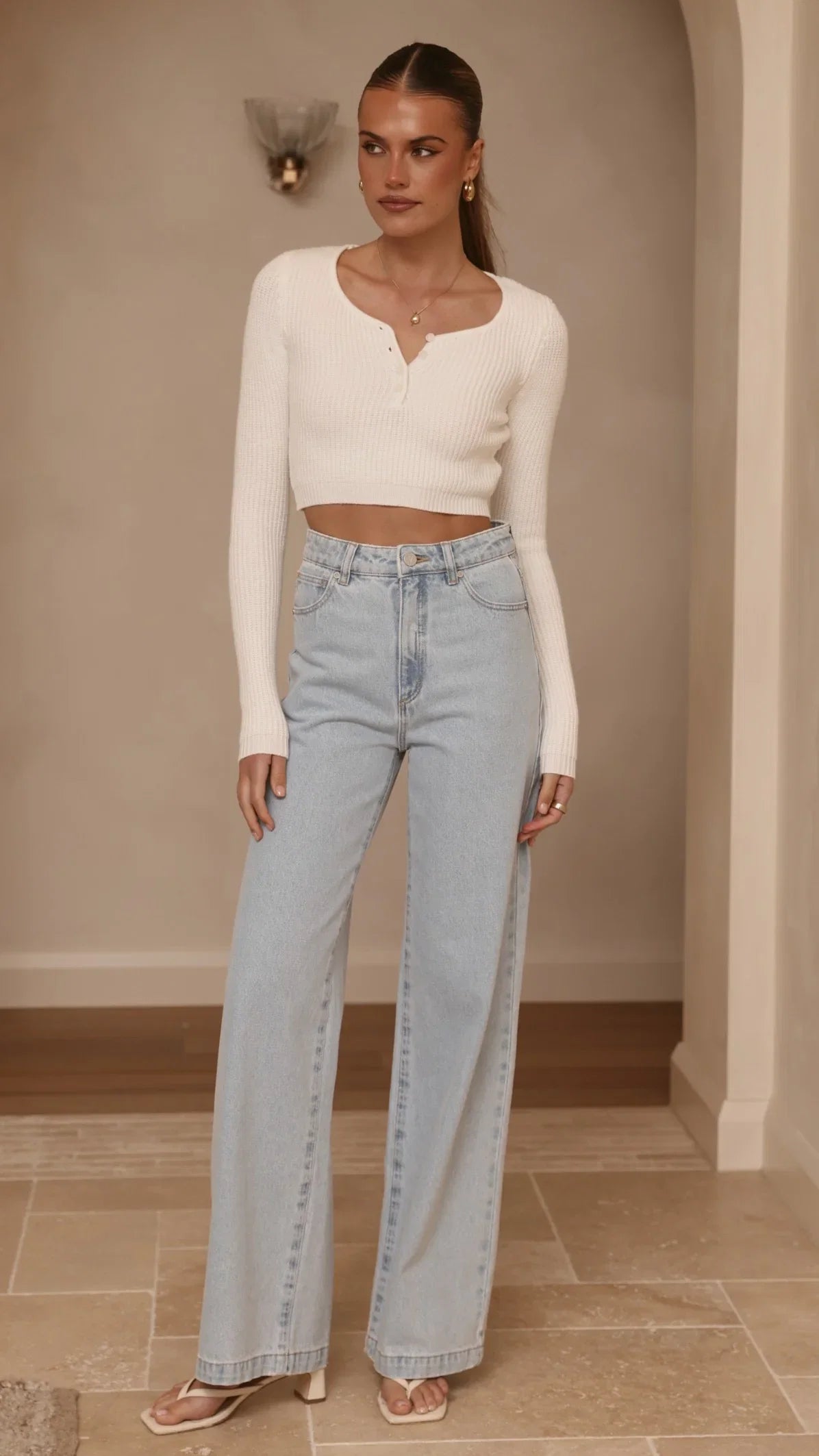 Lacy Long Sleeve Top White