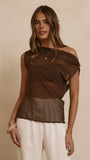 Zabella Sheer Off Shoulder Top Chocolate