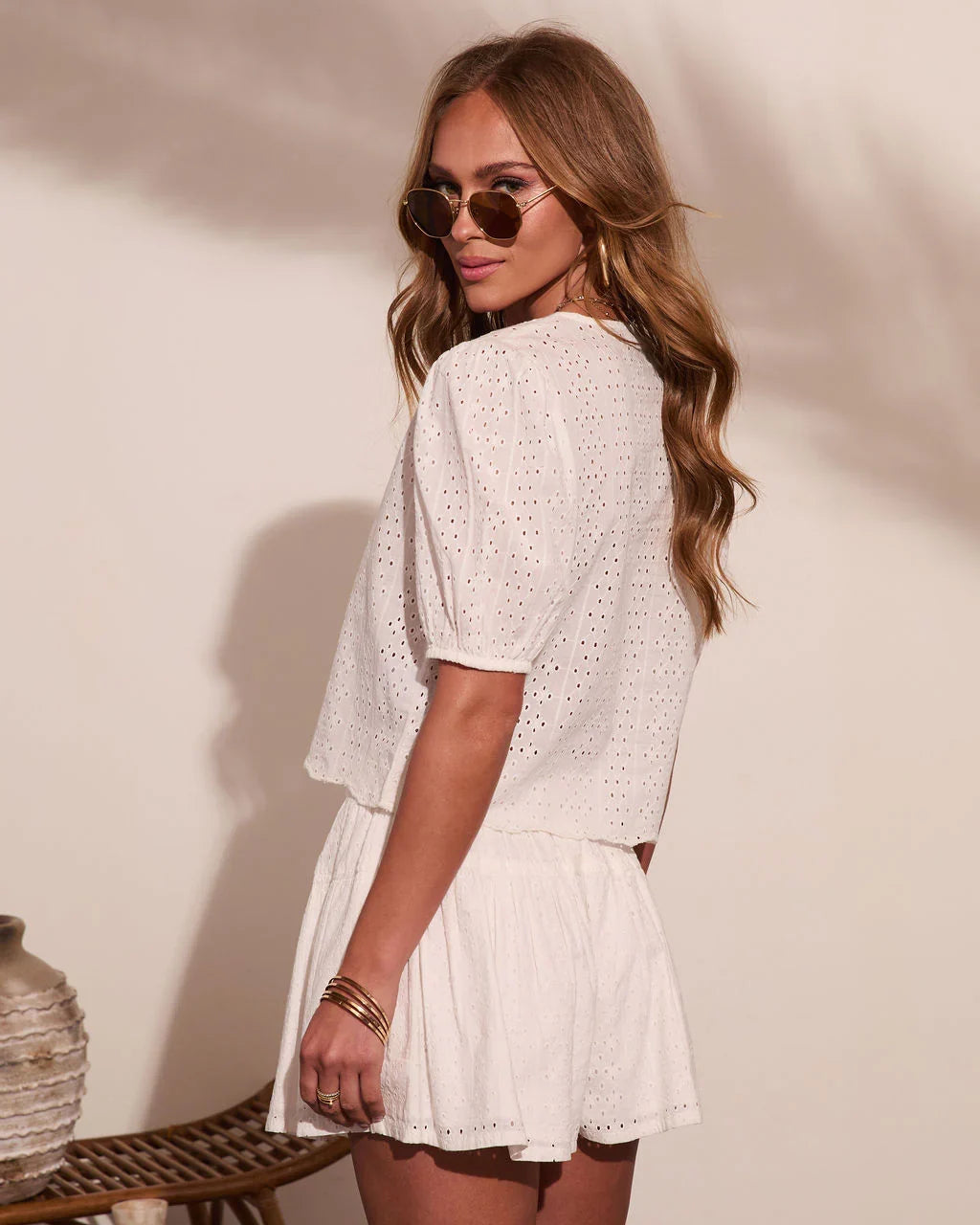 Ritual Moment Cotton Eyelet Puff Sleeve Top