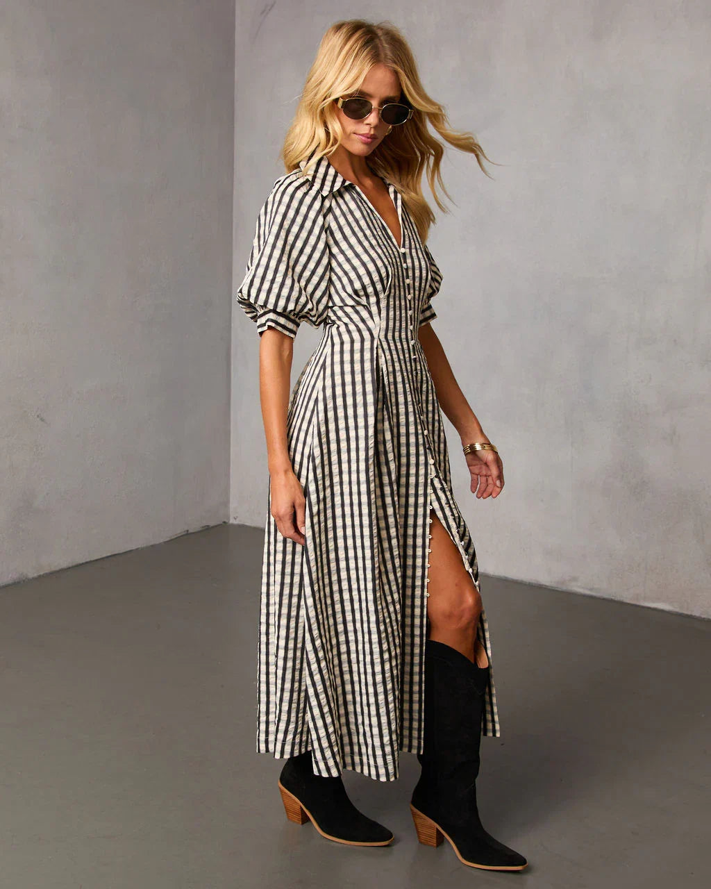 Arleen Gingham Midi Shirt Dress