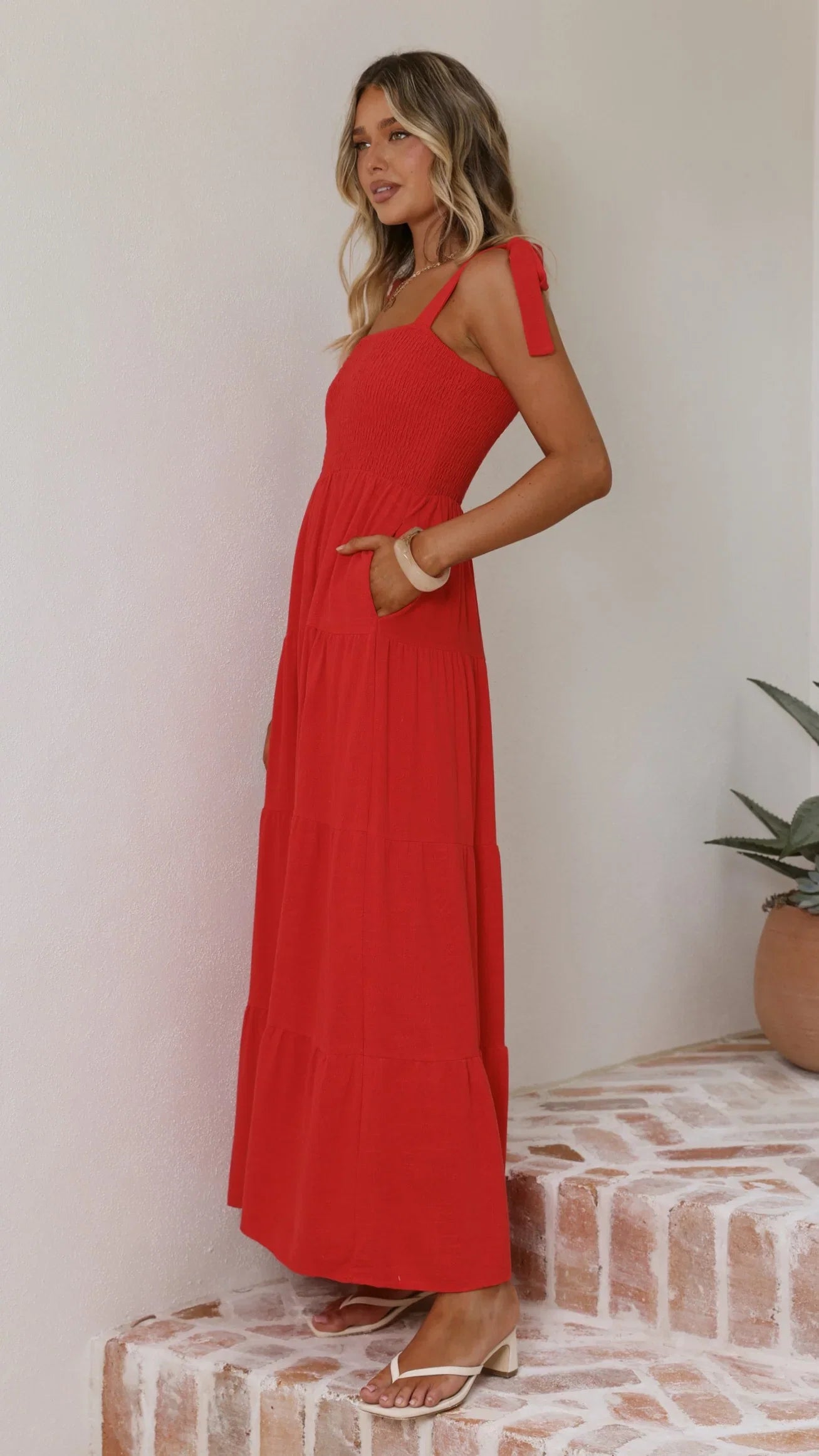 Carlina Tiered Maxi Dress Red