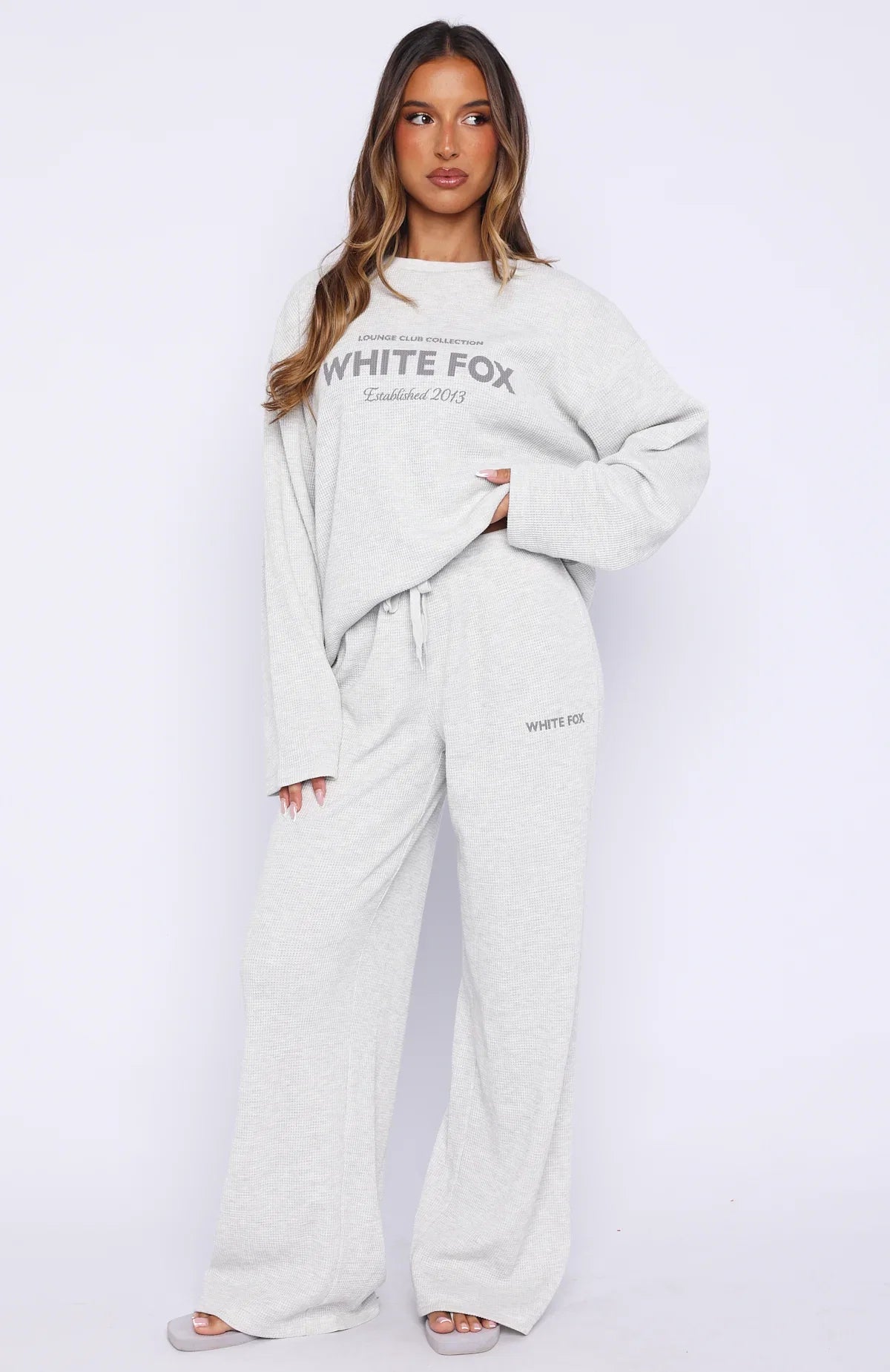 Leave Me Out Of It Waffle Oversized Long Sleeve Tee Grey Marle