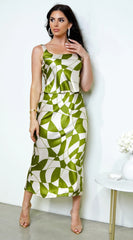 Addison Geo Print Satin Skirt Set Green