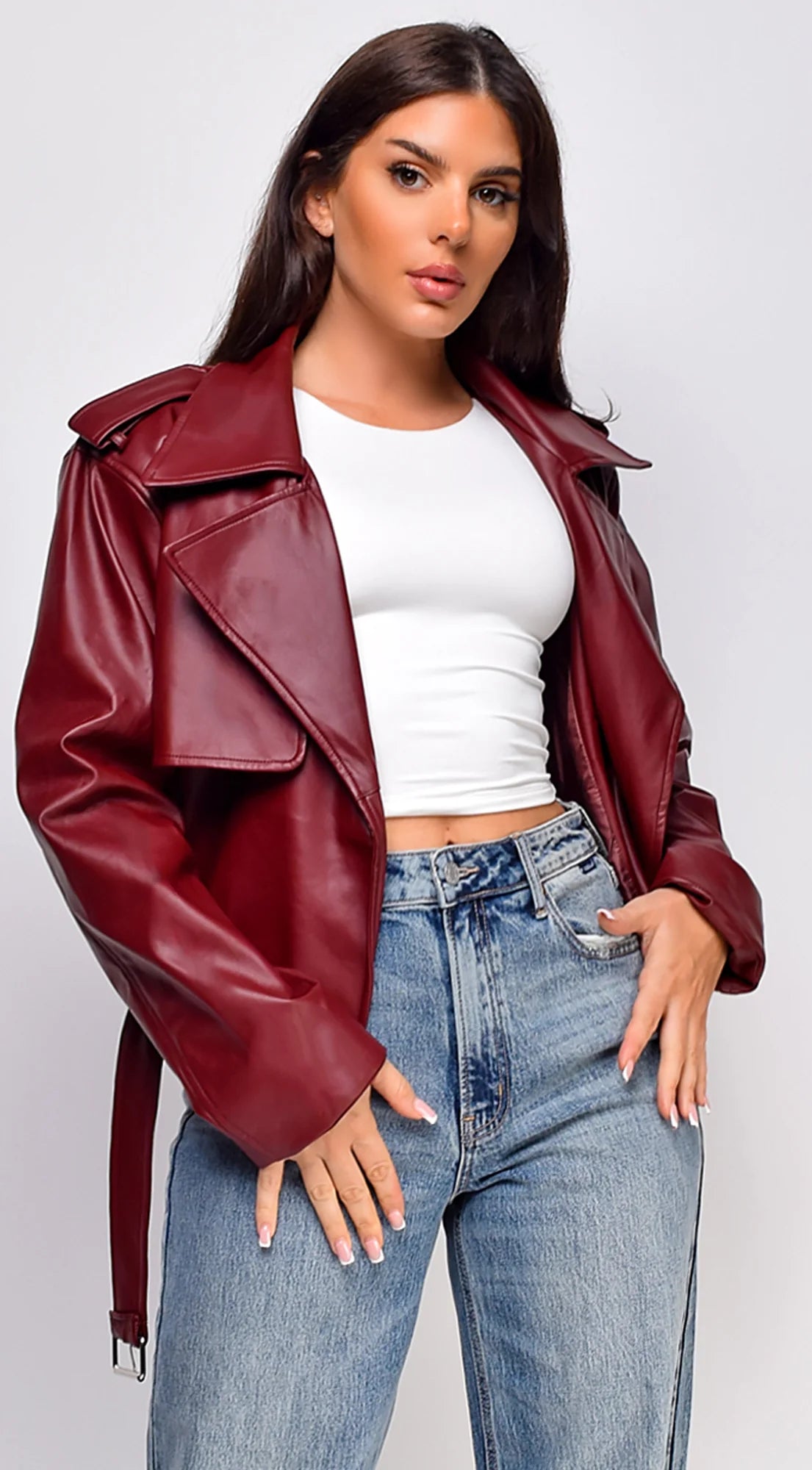 Piper Faux Leather Jacket Burgundy