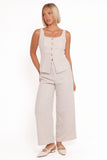 Greta Tailored Pant Set White Brown Marl