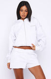 On My Own Terms Boxy Zip Front Hoodie Grey Marle