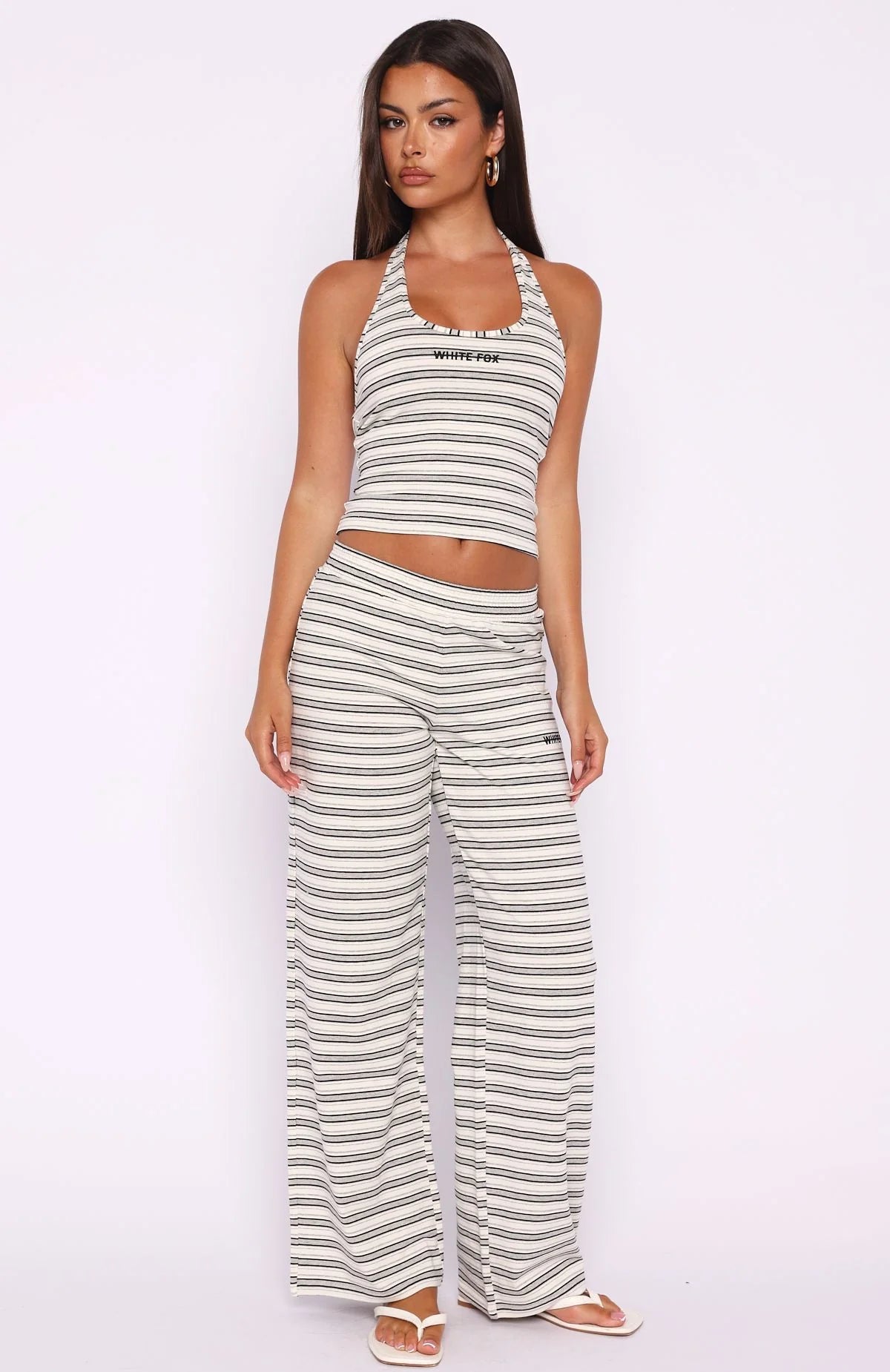 Looking Back Wide Leg Pants White Stripe