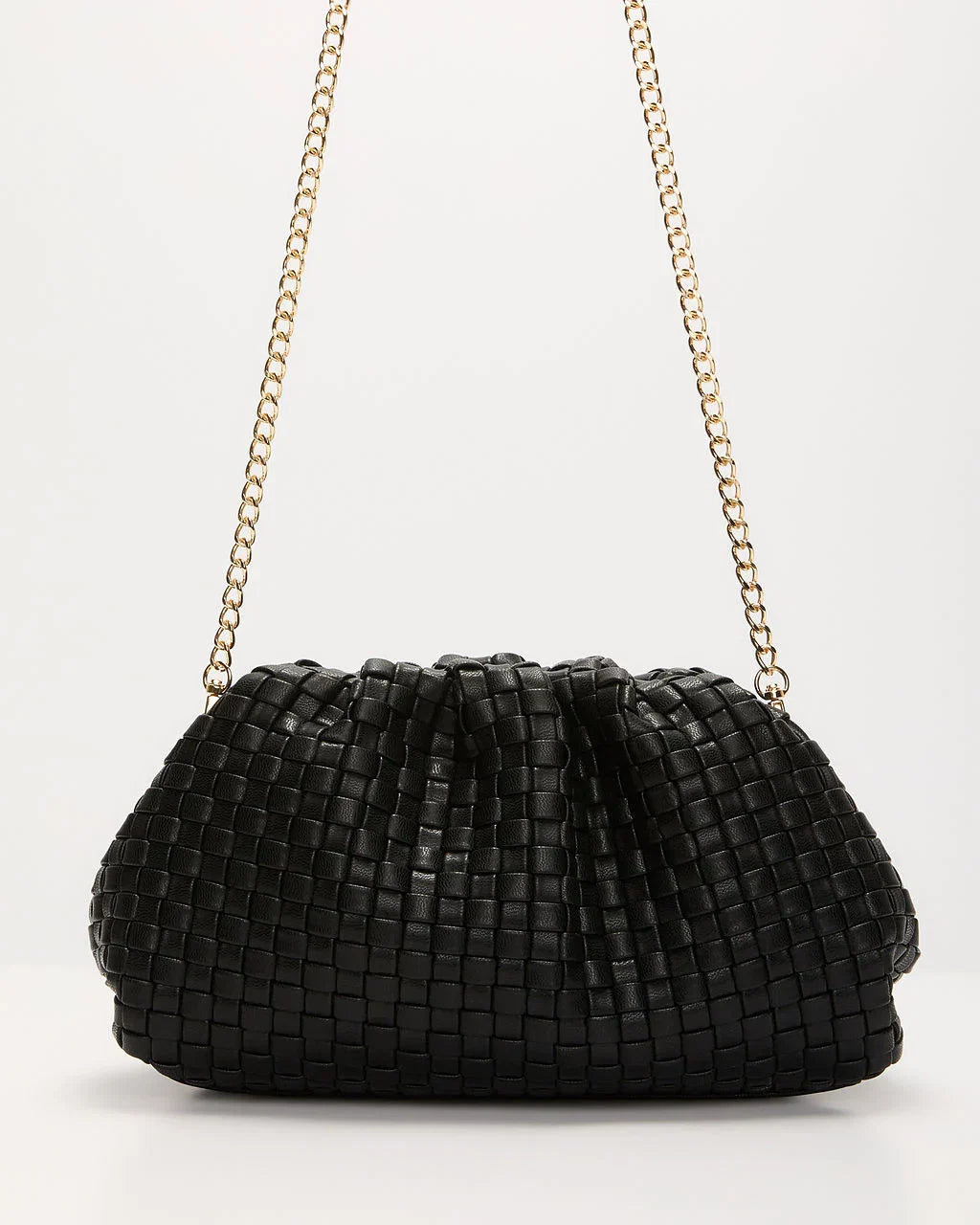 Janice Woven Leather Pouch Clutch