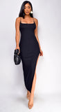 Romy Chain Strap Slit Maxi Dress Black